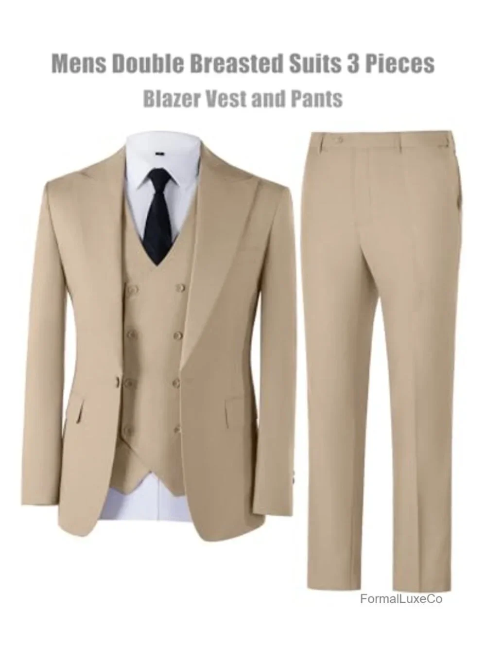 Men's 3-Piece Slim Fit Suit Set Double Breasted Wedding Tuxedo